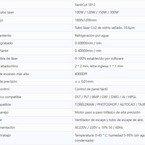 Máquina de Corte Láser CO2 2 Cabezales VankCut-1812