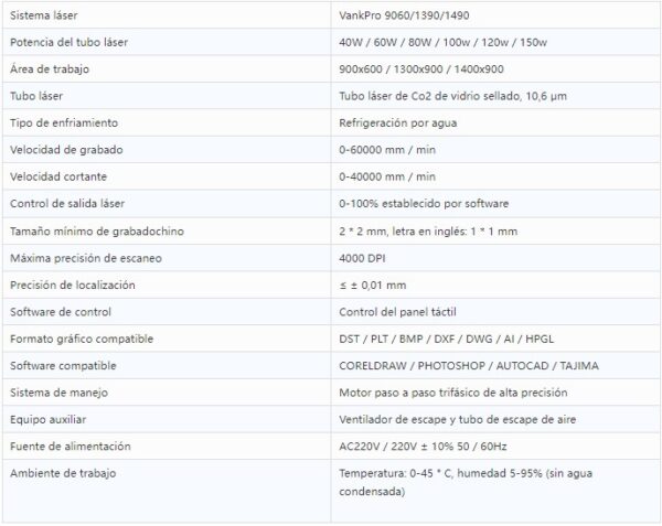 Máquina de grabado y corte láser de CO2 serie VankPro